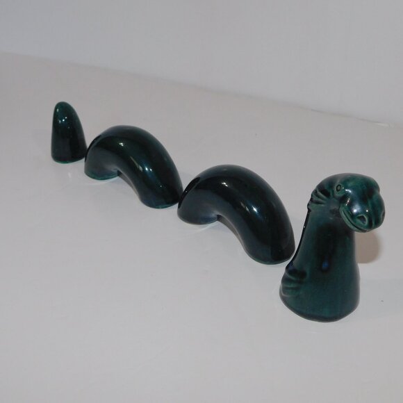 4 pc Vintage Loch Ness Monster Nessie Green Ceramic Pottery Figurine Scotland - Picture 2 of 7